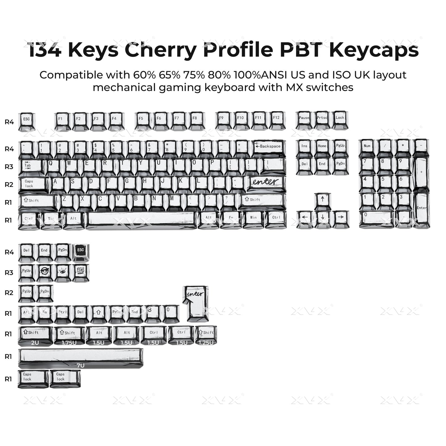 XVX Manga Theme Graffiti Cherry Profile 134-Key Dye-Sub PBT Keycap Set
