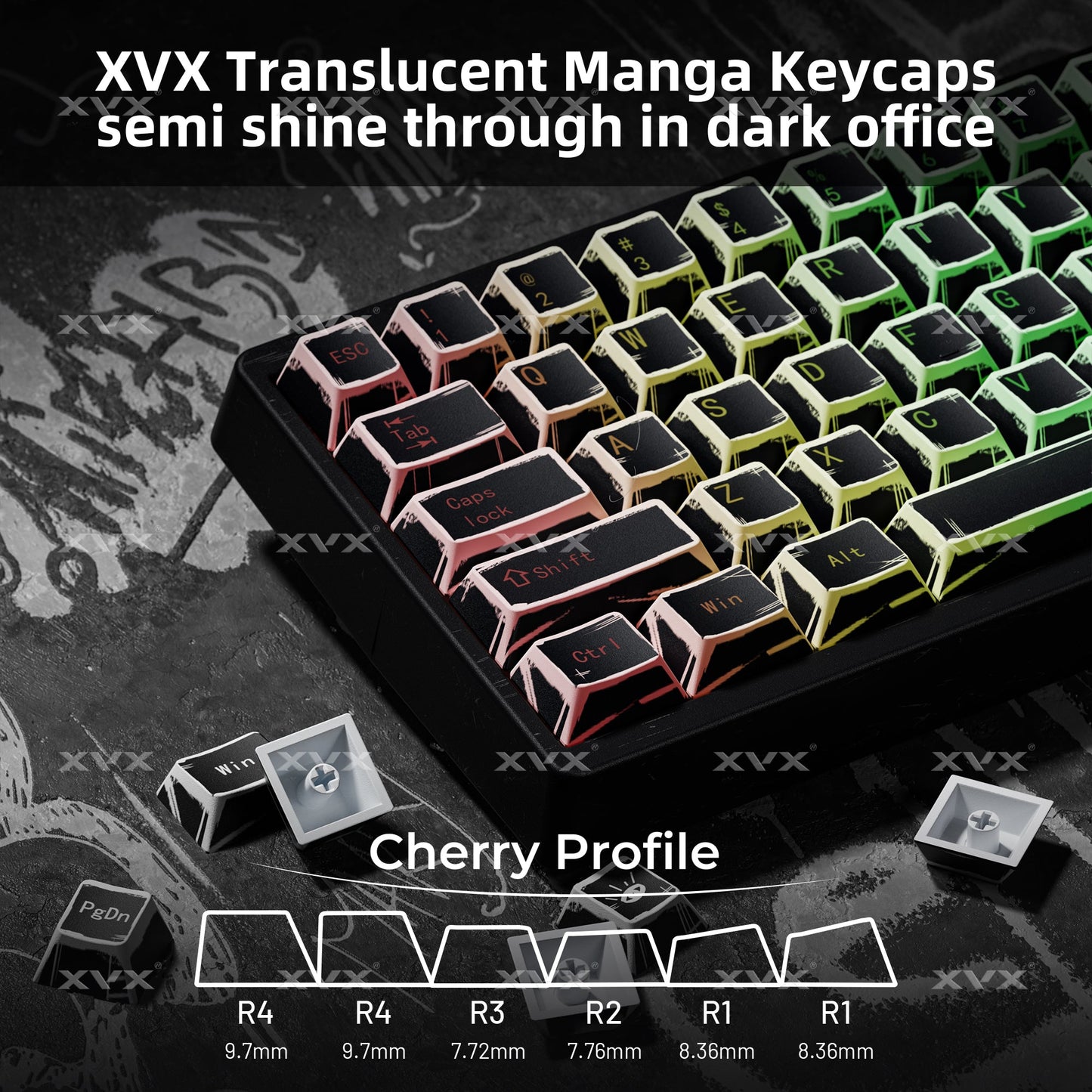 XVX Manga Theme Graffiti Cherry Profile 134-Key Dye-Sub PBT Keycap Set